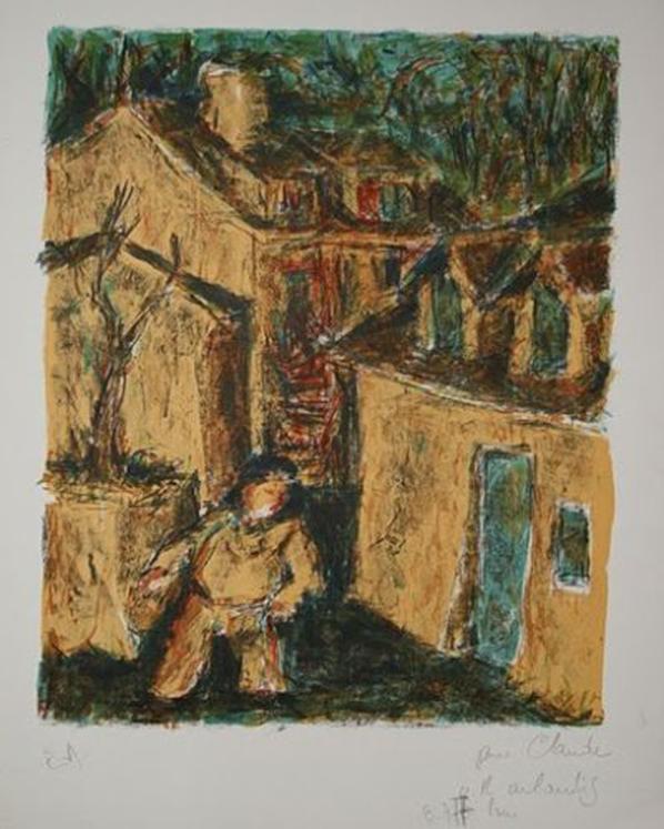 ARLANDIS Antoine - Original print - Lithograph - Alleys of the village