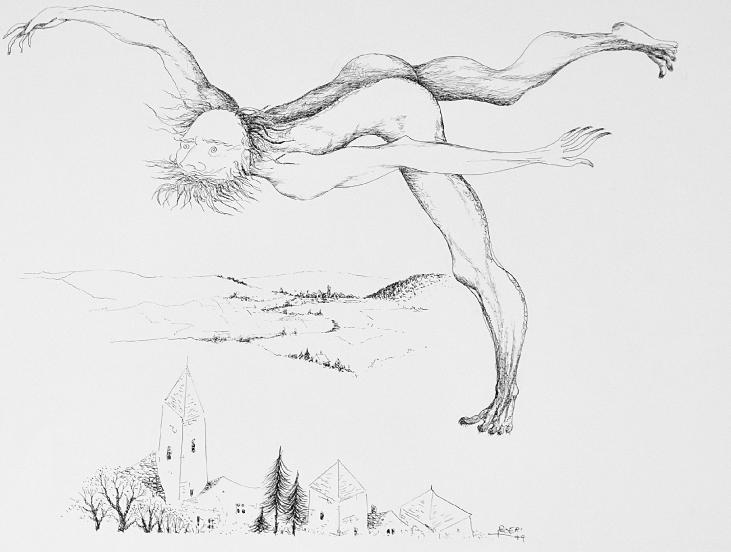 Jacques BOÉRI - Original drawing - Ink - The flight