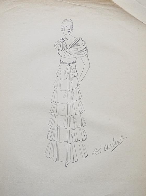VIONNET Workshop - Original drawing - Pencil - Layered ruffle dress 15