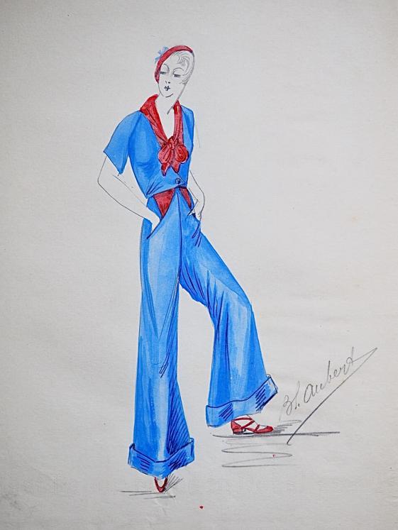 VIONNET Workshop - Original drawing - Pencil - Blue and red jumpsuit 20