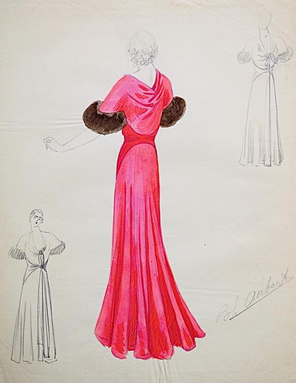 VIONNET Workshop - Original drawing - Pencil - Pink fur dress 27