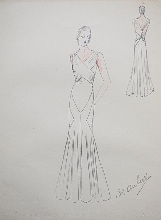 VIONNET Workshop - Original drawing - Pencil - Open back dress 107