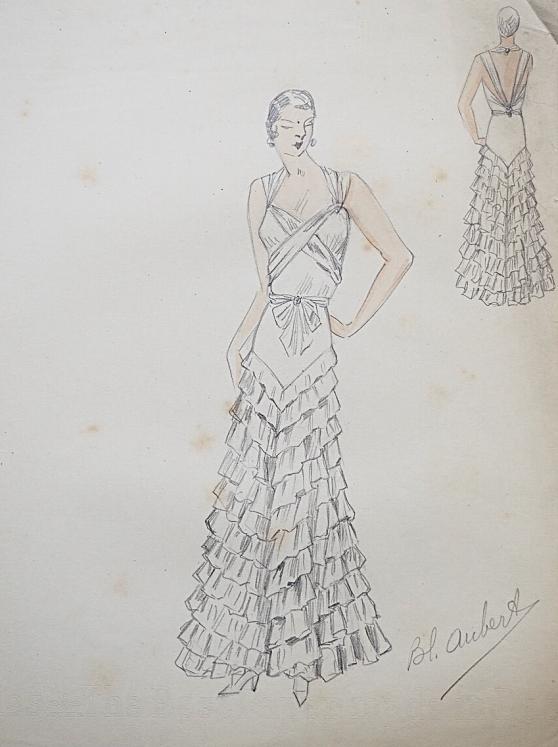 VIONNET Workshop - Original drawing - Pencil - Ruffled dress 119