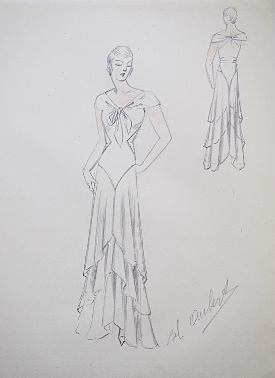 VIONNET Workshop - Original drawing - Pencil - Dress with bow on the front 129