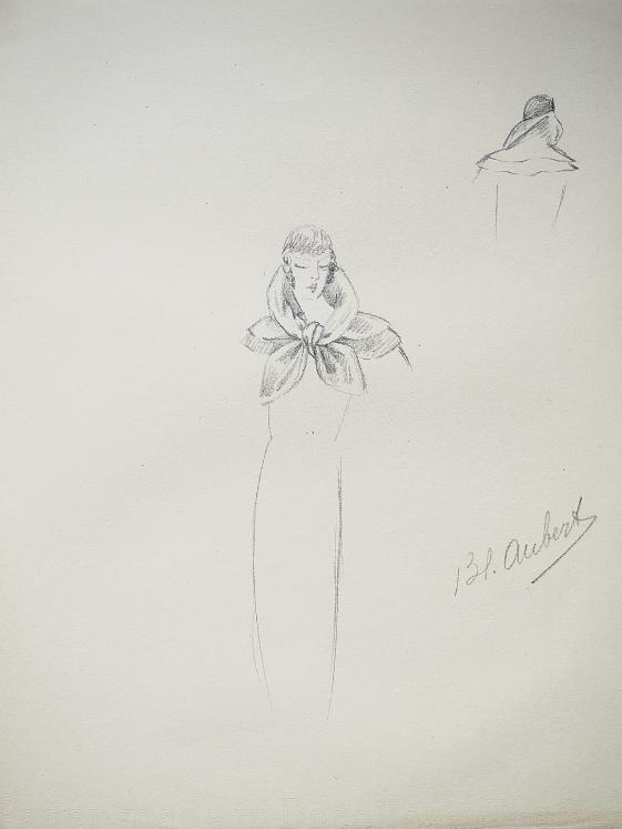 VIONNET Workshop - Original drawing - Pencil - Bow shawl 143