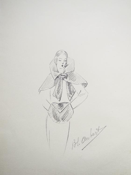 VIONNET Workshop - Original drawing - Pencil - Bow shawl 151