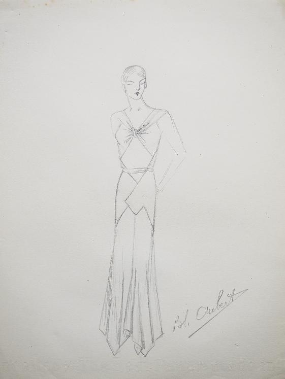 VIONNET Workshop - Original drawing - Pencil - Dress tied at the neckline 159