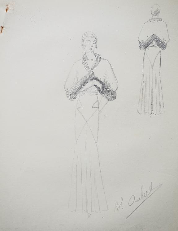 VIONNET Workshop - Original drawing - Pencil - Fur dress and shawl 167