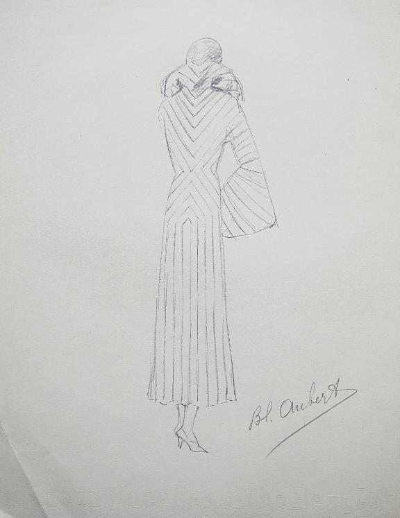 VIONNET Workshop - Original drawing - Pencil - Striped coat 171