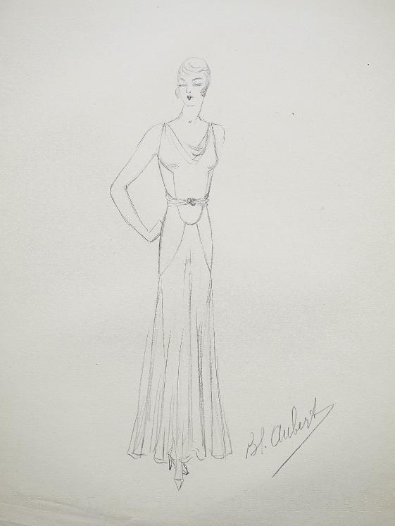 VIONNET Workshop - Original drawing - Pencil - Belted dress 188