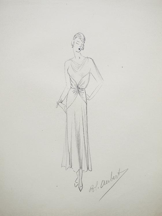 VIONNET Workshop - Original drawing - Pencil - Dress tied at the waist 190