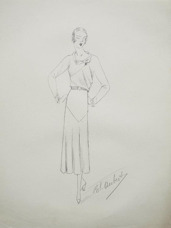 VIONNET Workshop - Original drawing - Pencil - Belted dress 196