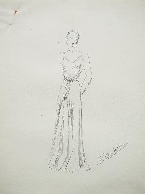 VIONNET Workshop - Original drawing - Pencil - Dress tied at the waist 211