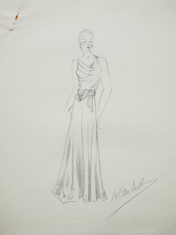 VIONNET Workshop - Original drawing - Pencil - Belted dress 212