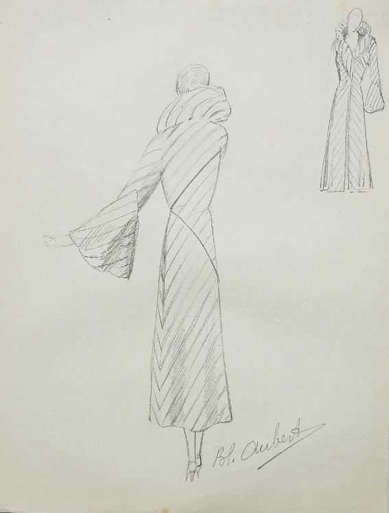 VIONNET Workshop - Original drawing - Pencil - Striped coat 229