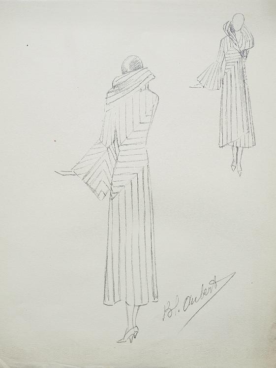VIONNET Workshop - Original drawing - Pencil - Striped coat 230