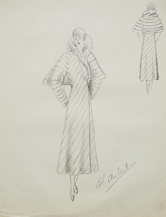 VIONNET Workshop - Original drawing - Pencil - Striped coat 231