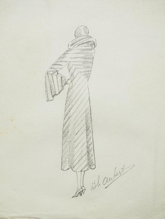 VIONNET Workshop - Original drawing - Pencil - Striped coat 232