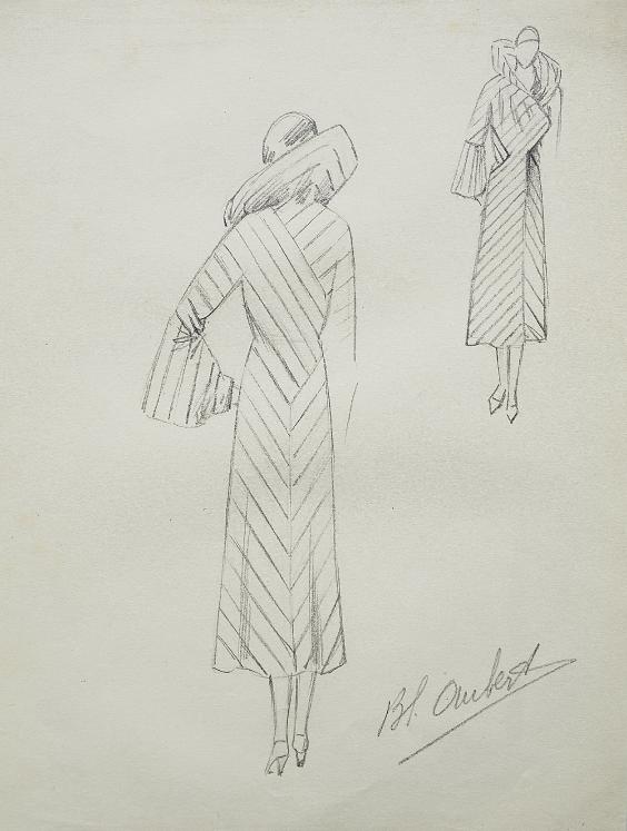 VIONNET Workshop - Original drawing - Pencil - Striped coat 233