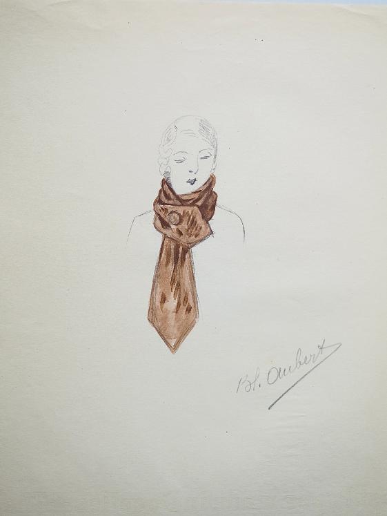 VIONNET Workshop - Original drawing - Pencil - Brown scarf 244