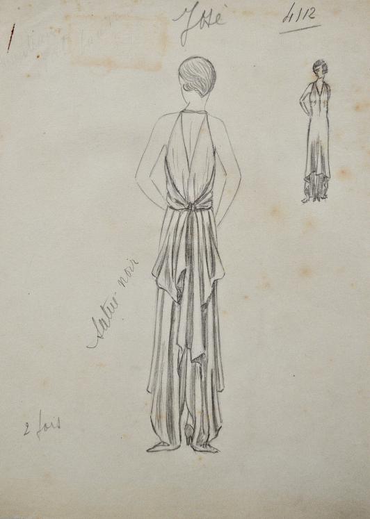 VIONNET Workshop - Original drawing - Pencil - Tie-back dress 251