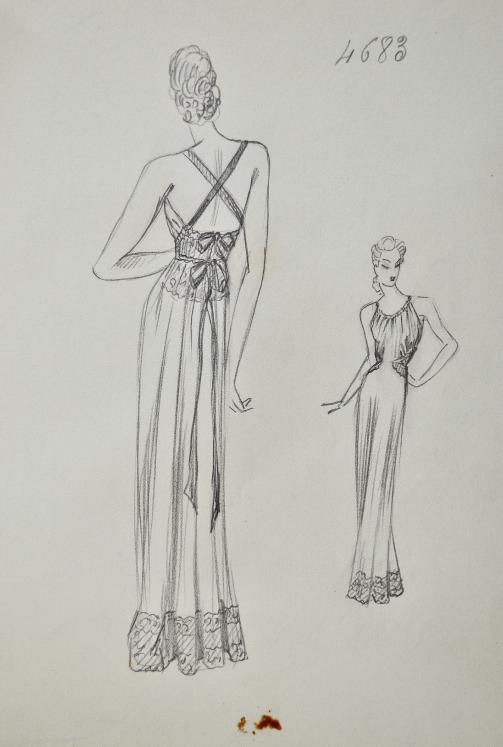 VIONNET Workshop - Original drawing - Pencil - Cross-back dress 253