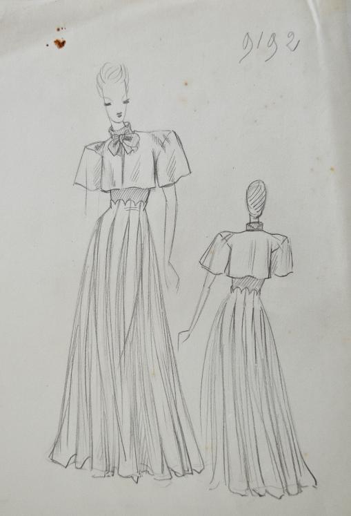 VIONNET Workshop - Original drawing - Pencil - Pleated dress 255