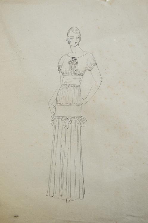 VIONNET Workshop - Original drawing - Pencil - Dress with bows 265