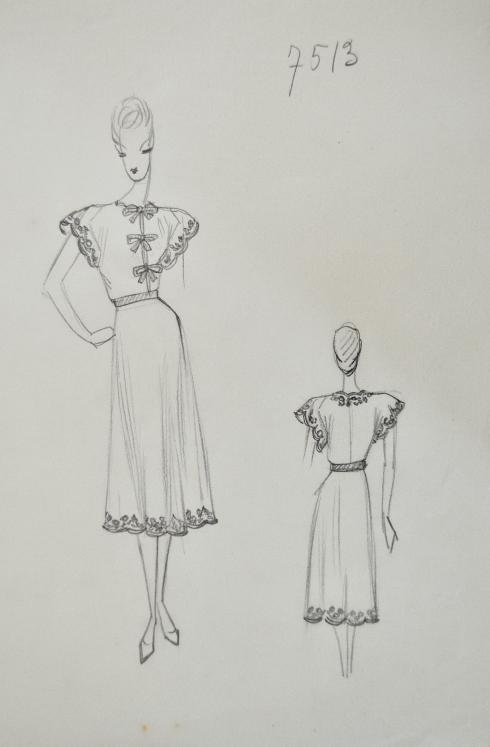 VIONNET Workshop - Original drawing - Pencil - Dress with bows 268