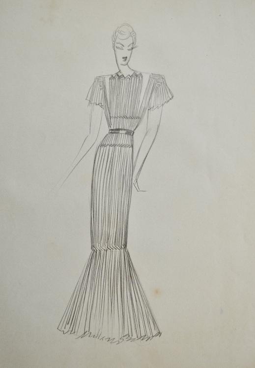 VIONNET Workshop - Original drawing - Pencil - Draped dress 287