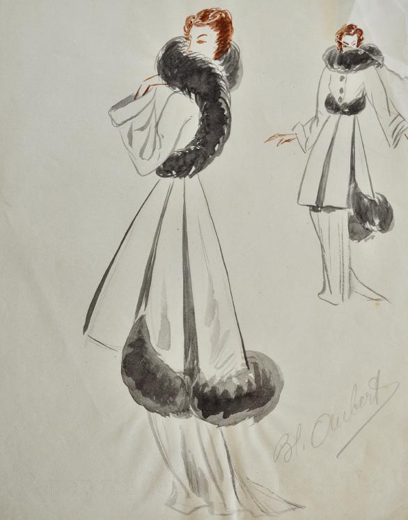 VIONNET Workshop - Original drawing - Pencil - White and black fur coat 294