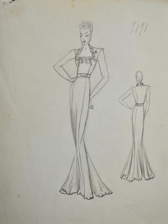 VIONNET Workshop - Original drawing - Pencil - Belted dress 300