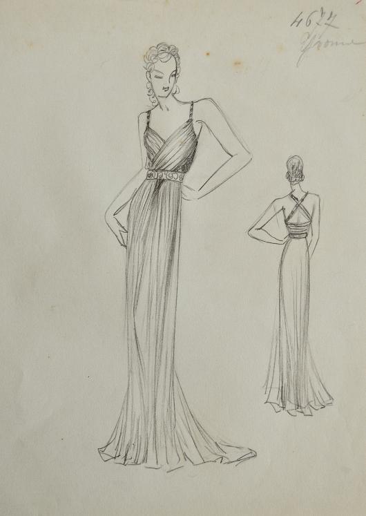 VIONNET Workshop - Original drawing - Pencil - Belted dress 311