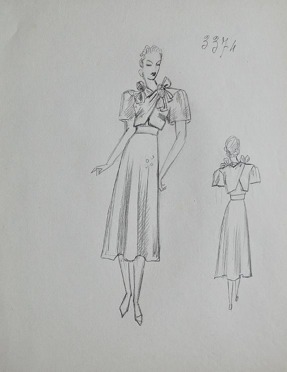 VIONNET Workshop - Original drawing - Pencil - Dress with bows 398