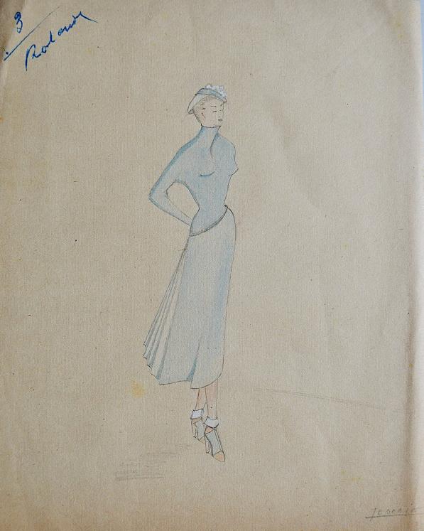 VIONNET Workshop - Original drawing - Pencil - Blue and white dress 408