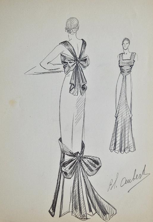 VIONNET Workshop - Original drawing - Pencil - Dress with knot in the back 434