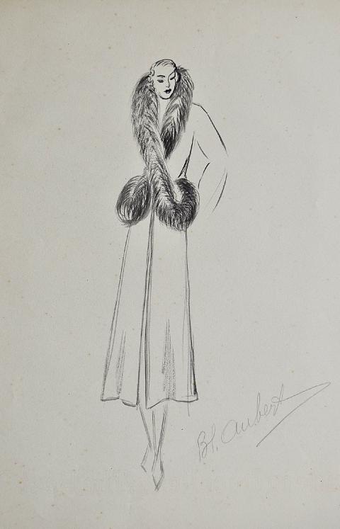 VIONNET Workshop - Original drawing - Pencil - Fur coat 536