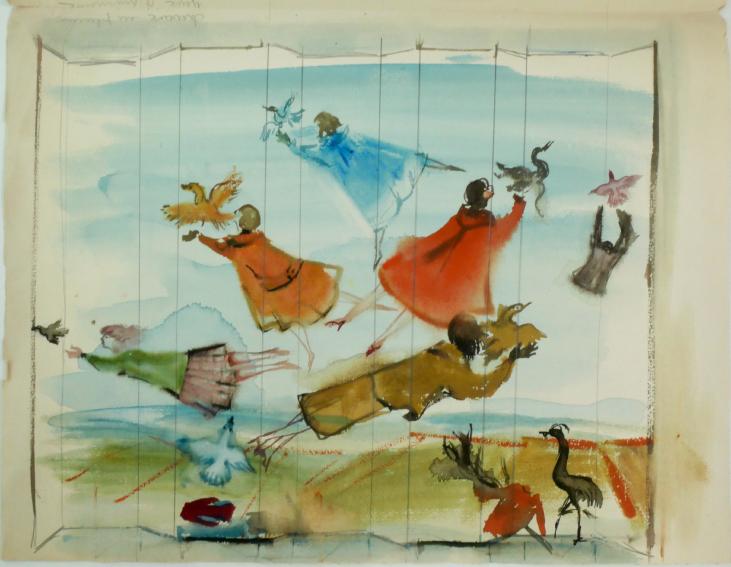 Janine JANET - Original painting - Watercolor - flying characters