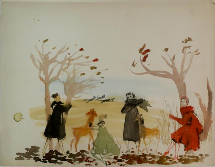 Janine JANET - Original painting - Watercolor - Characters in autumn