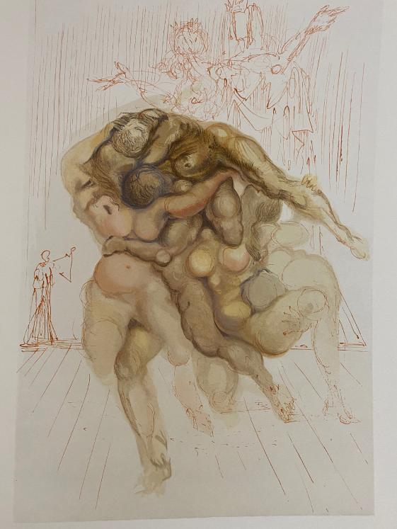 Salvador DALI - Print - Woodcut - The angry, Dante's divine comedy