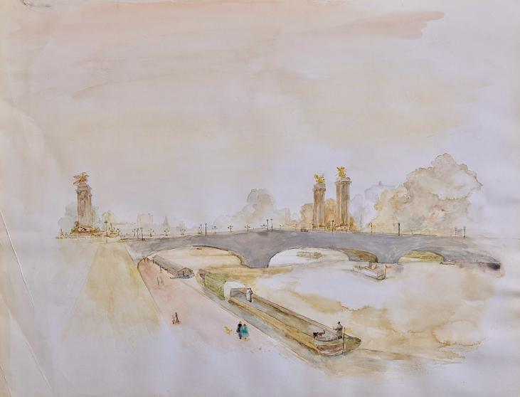 Janine JANET - Original painting - Watercolor - Alexander III Bridge