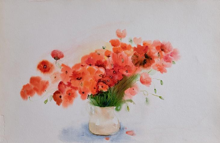 Janine JANET - Original painting - Watercolor - Bouquet of poppies 1