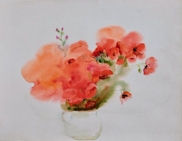 Janine JANET - Original painting - Watercolor - Bouquet of poppies 2