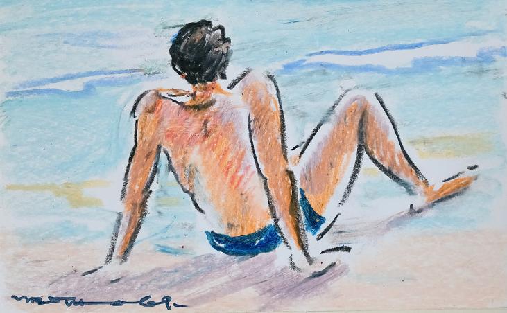 Claude VIETHO - Original drawing - Pastel - Feet in the water