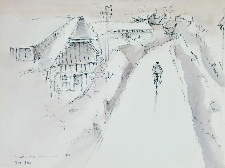 Claude VIETHO - Original drawing - Ink - Bike ride