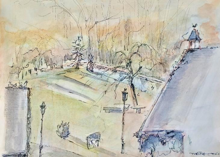 Claude VIETHO - Original drawing - Ink - The park