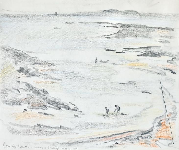 Claude VIETHO - Original drawing - Pencils - Beach at Luneray
