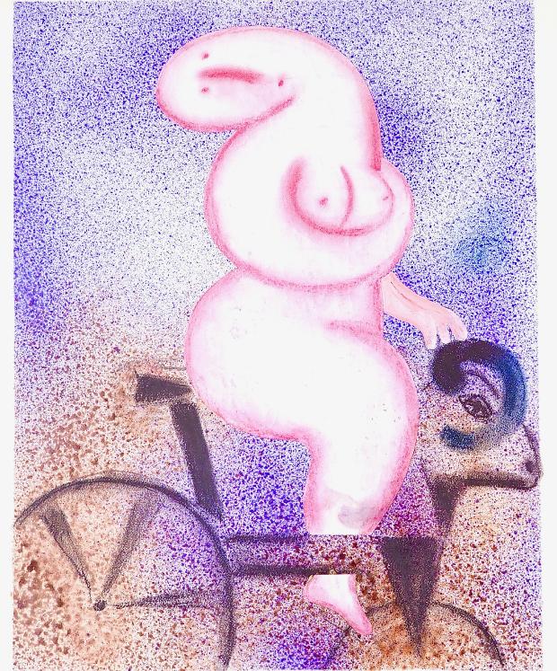 Jacques BOÉRI - Original print - Cotechnigraphy - Woman on bike 1