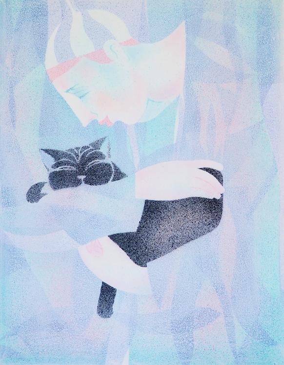 Jacques BOÉRI - Original print - Cotechnigraphy - Pierrot and the cat 2