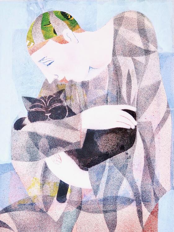 Jacques BOÉRI - Original print - Cotechnigraphy - Pierrot and the cat 3